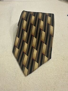 Mulberry Black and Gold Geometric Silk Tie with Red Accents